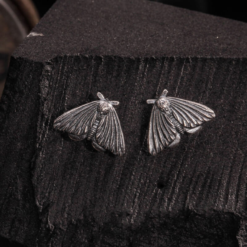 Gothic Moth Sterling Silver Stud Earrings