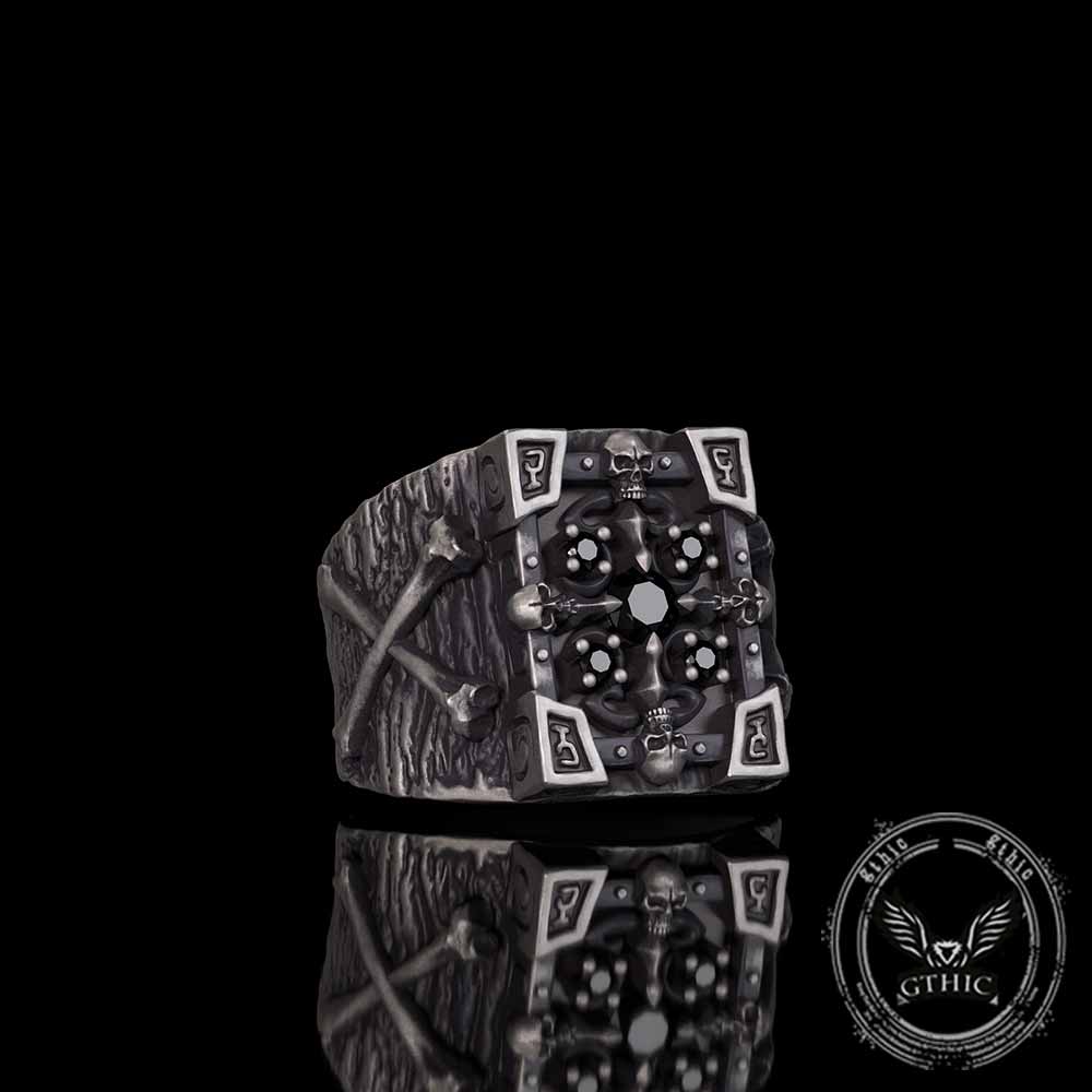 Gothic Multiple Skulls Cross Sterling Silver Zircon Ring
