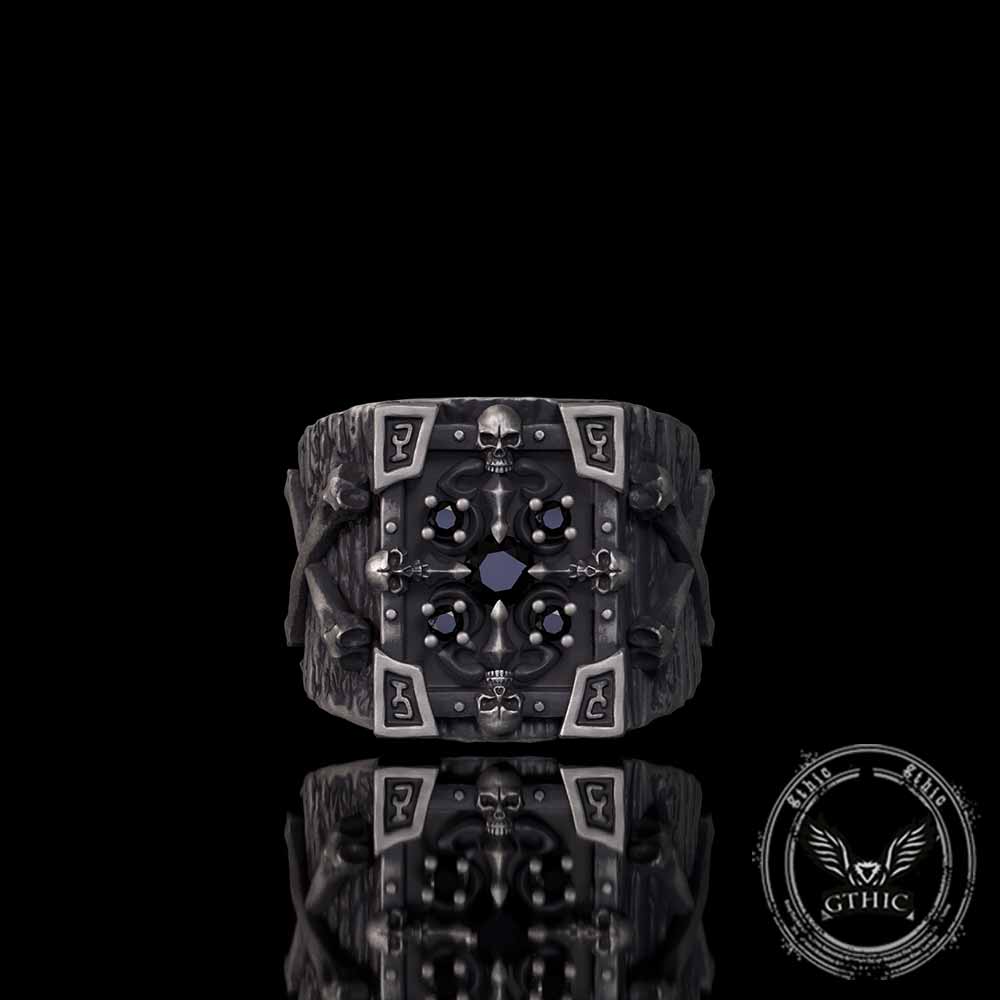 Gothic Multiple Skulls Cross Sterling Silver Zircon Ring