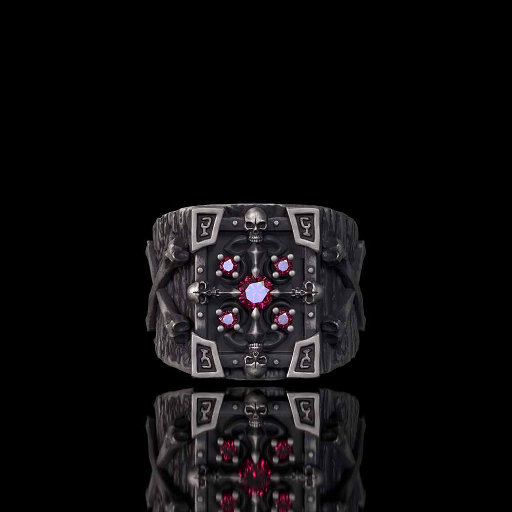 Gothic Multiple Skulls Cross Sterling Silver Zircon Ring