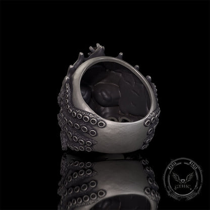 Gothic Octopus Gem Crown Skull Sterling Silver Ring