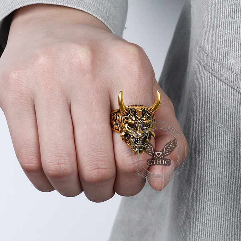 Gothic Oni Mask Stainless Steel Skull Ring