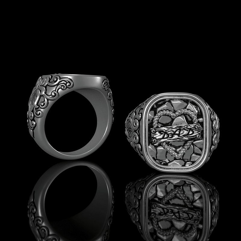 Gothic Pattern Nameplate Sterling Silver Ring