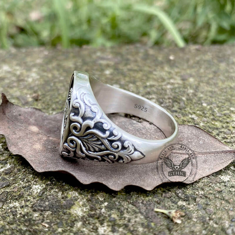 Gothic Pattern Nameplate Sterling Silver Ring