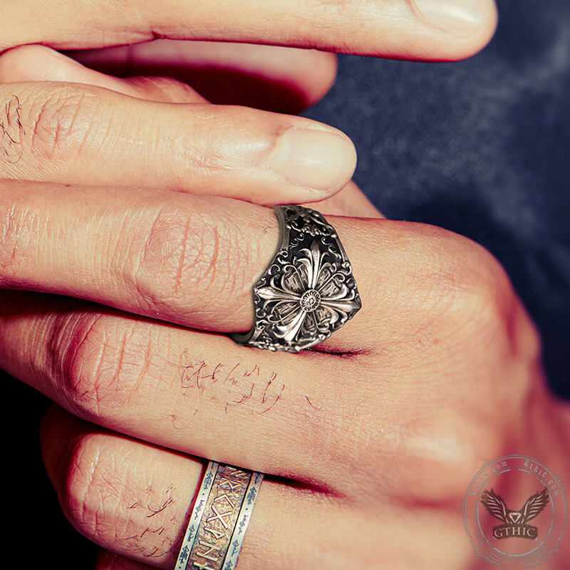 Gothic Pattern Sterling Silver Open Ring