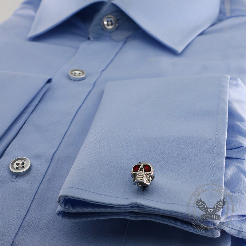 Gothic Red Gem Eye Skull Copper Cufflinks