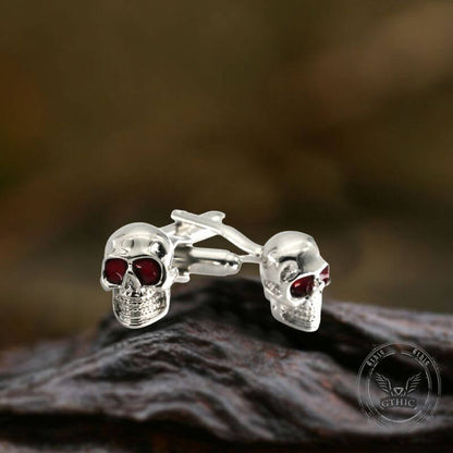 Gothic Red Gem Eye Skull Copper Cufflinks