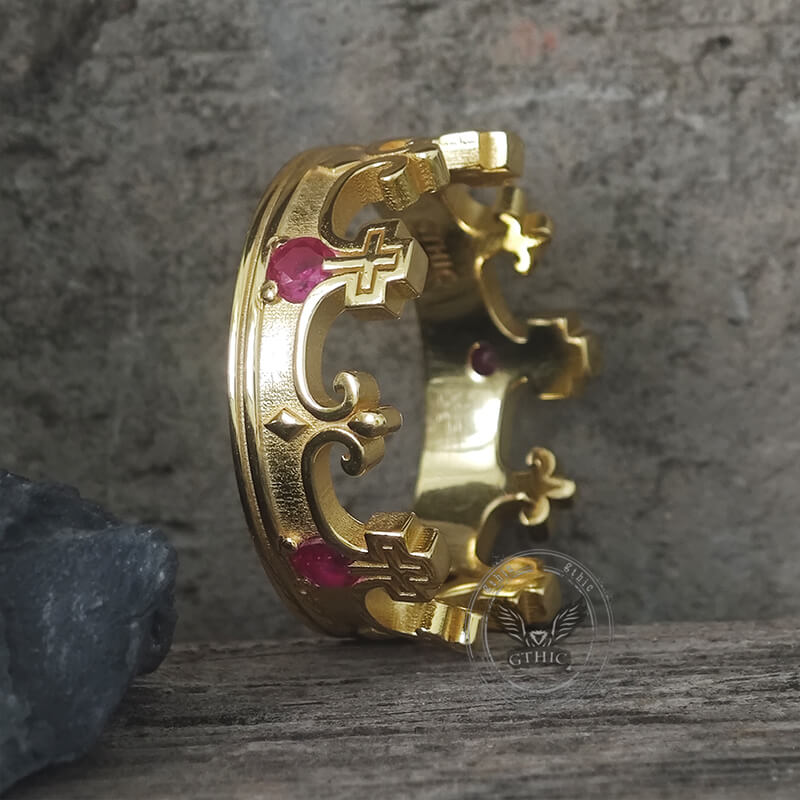Gothic Roman Gemstone Crown Sterling Silver Ring