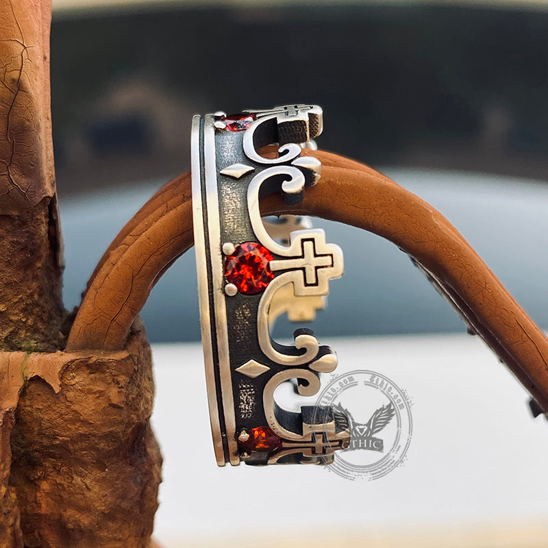 Gothic Roman Gemstone Crown Sterling Silver Ring