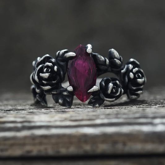 Gothic Rose Red Gemstone Sterling Silver Ring