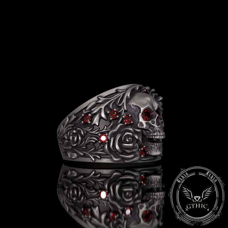Gothic Rose Skull Sterling Silver Gemstone Ring