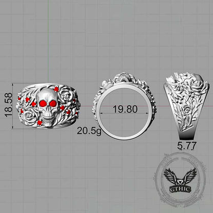 Gothic Rose Skull Sterling Silver Gemstone Ring