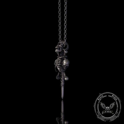 Gothic Skeleton Sword Bone Cross Sterling Silver Pendant