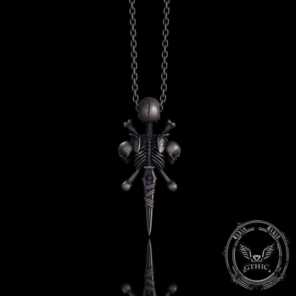 Gothic Skeleton Sword Bone Cross Sterling Silver Pendant
