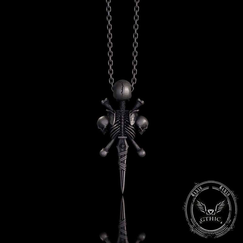 Gothic Skeleton Sword Bone Cross Sterling Silver Pendant