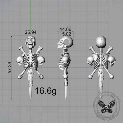Gothic Skeleton Sword Bone Cross Sterling Silver Pendant