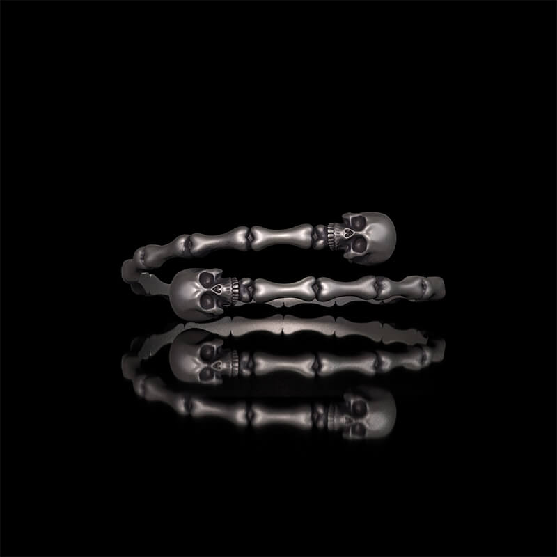 Gothic Skull Bone Sterling Silver Open Bracelet