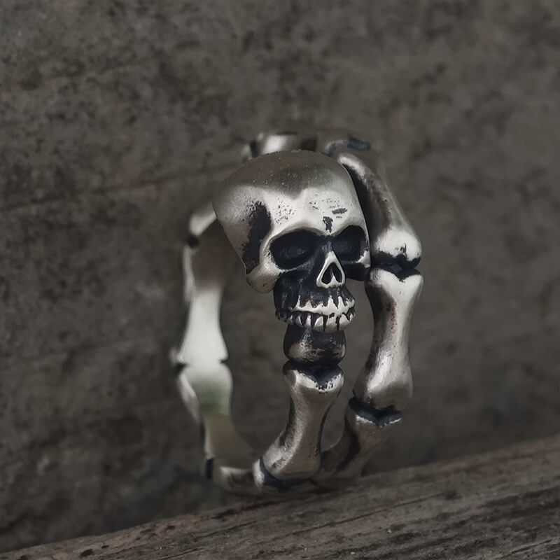 Gothic Skull Bone Sterling Silver Open Ring