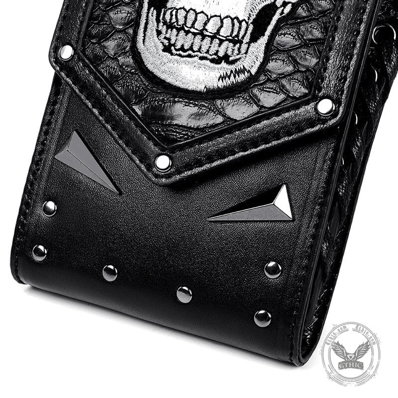 Gothic Skull Embroidered Leather Bag