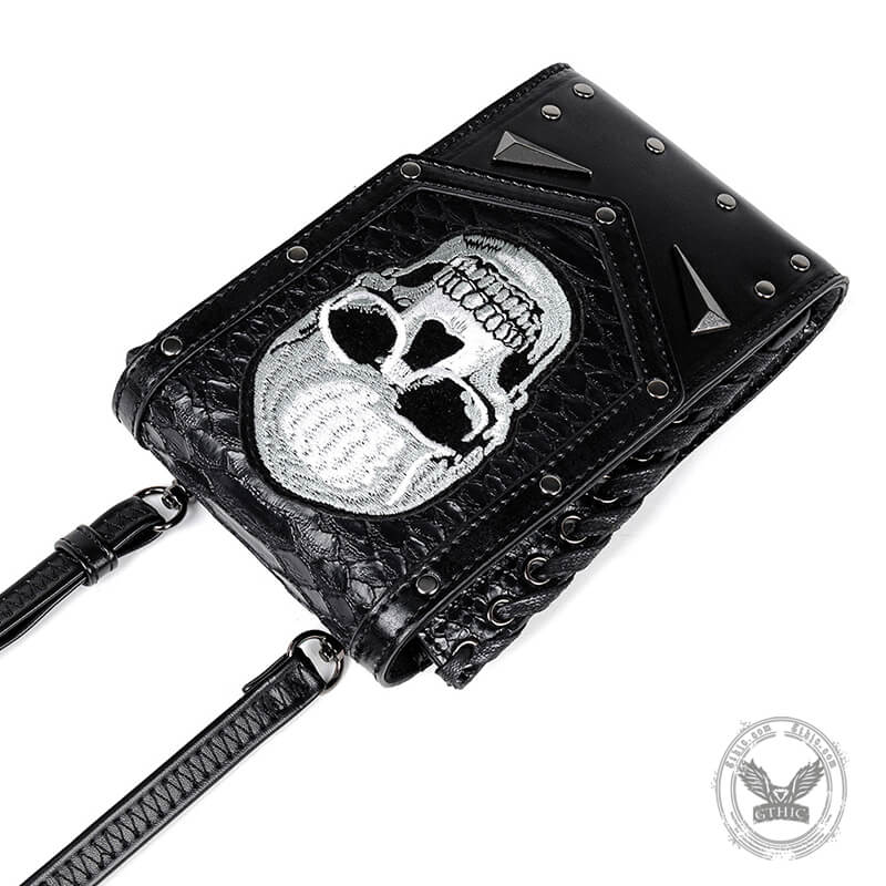 Gothic Skull Embroidered Leather Bag
