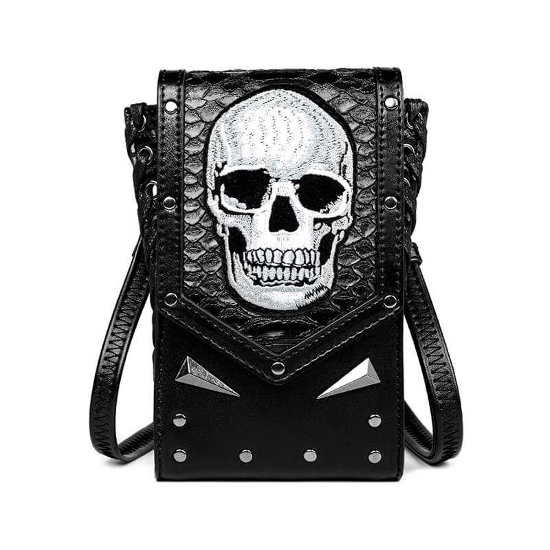Gothic Skull Embroidered Leather Bag