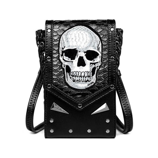 Gothic Skull Embroidered Leather Bag