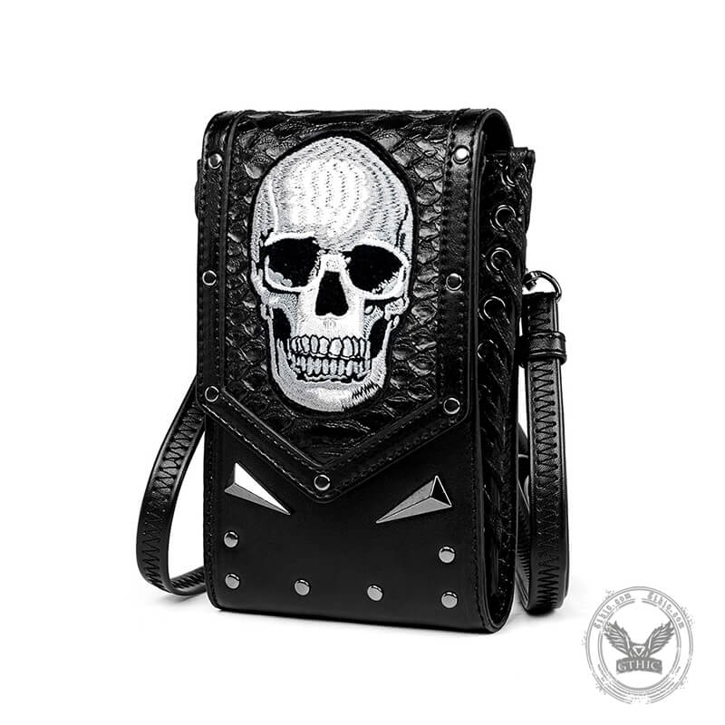 Gothic Skull Embroidered Leather Bag