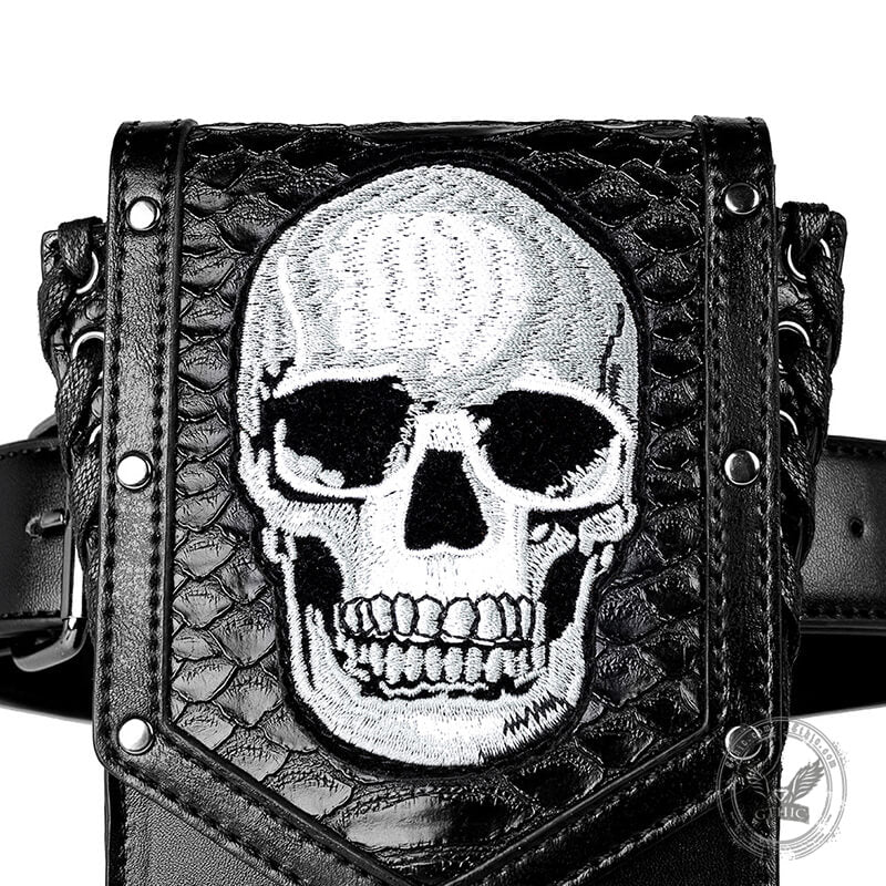 Gothic Skull Embroidered Leather Bag