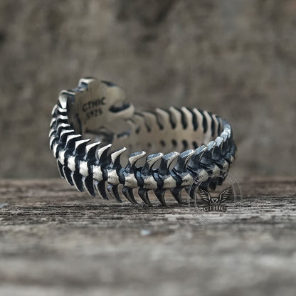 Gothic Skull Fishbone Spine Sterling Silver Open Ring