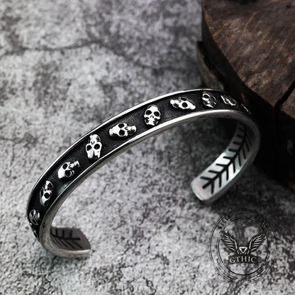 Gothic Skull Fishbone Stainless Steel Open Bracelet