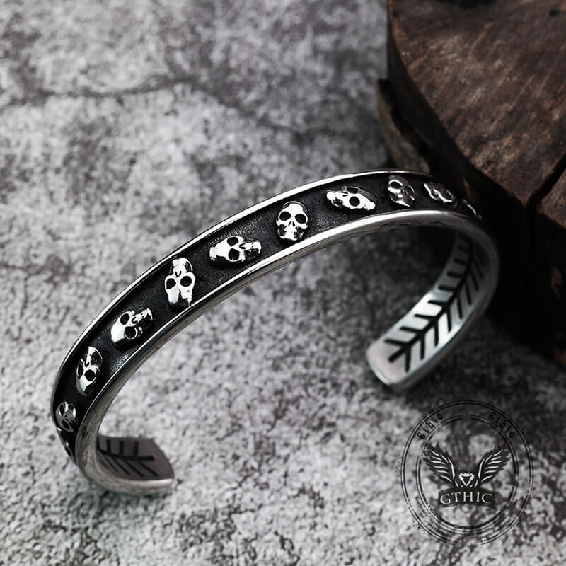 Gothic Skull Fishbone Stainless Steel Open Bracelet