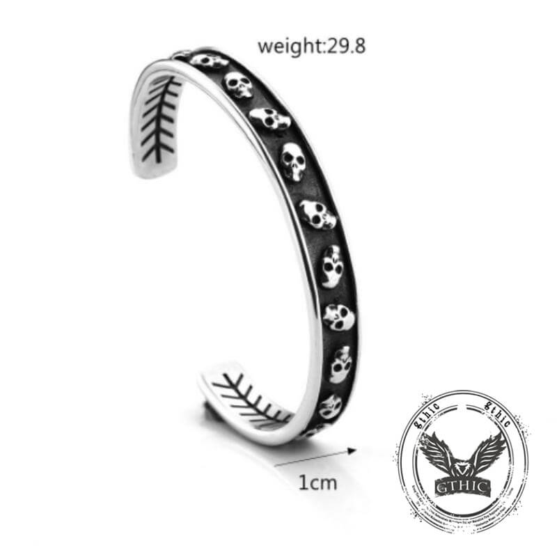 Gothic Skull Fishbone Stainless Steel Open Bracelet