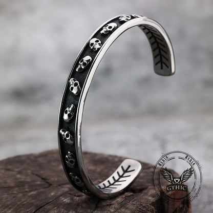 Gothic Skull Fishbone Stainless Steel Open Bracelet