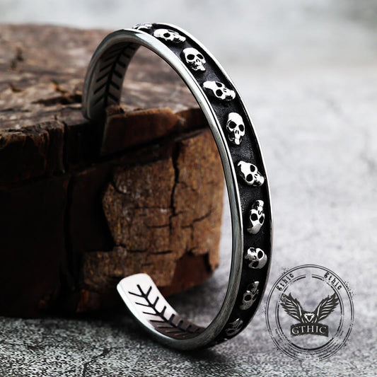 Gothic Skull Fishbone Stainless Steel Open Bracelet