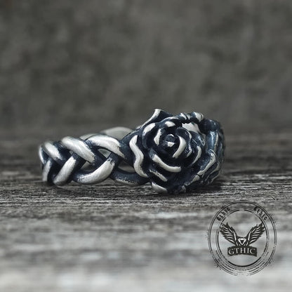 Gothic Skull Hand Holding Rose Sterling Silver Ring
