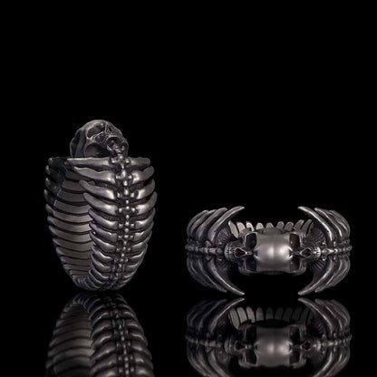 Gothic Skull Head Spine Sterling Silver Ring