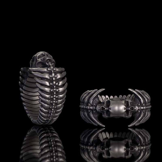 Gothic Skull Head Spine Sterling Silver Ring
