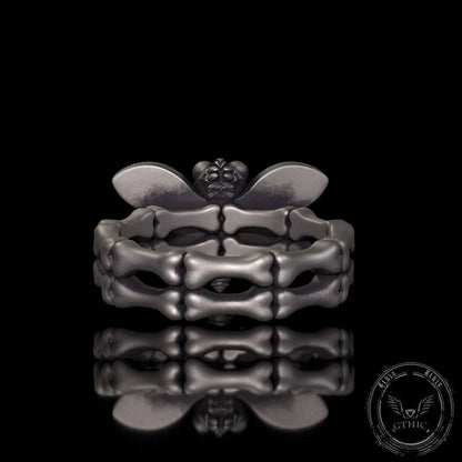 Gothic Skull Moth Bone Gem Sterling Silver Ring