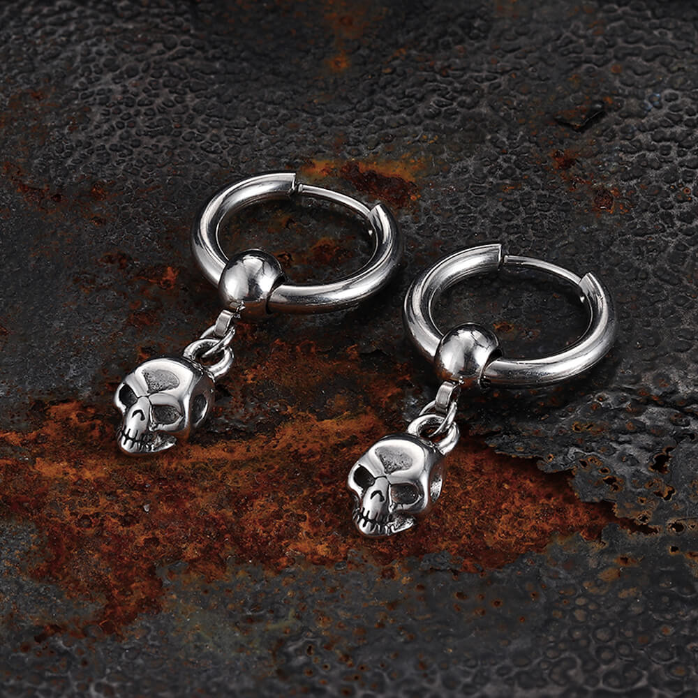 Gothic Skull Stainless Steel Hoop Earrings