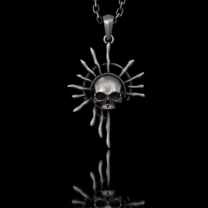 Gothic Skull Sun God Sterling Silver Monster Pendant