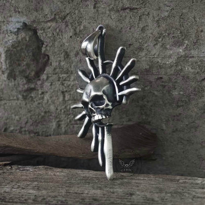 Gothic Skull Sun God Sterling Silver Monster Pendant