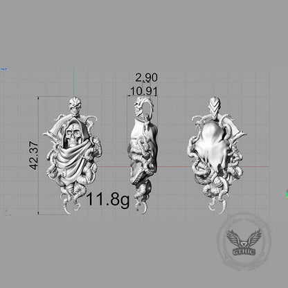 Gothic Skull Tentacle Demon Sterling Silver Pendant