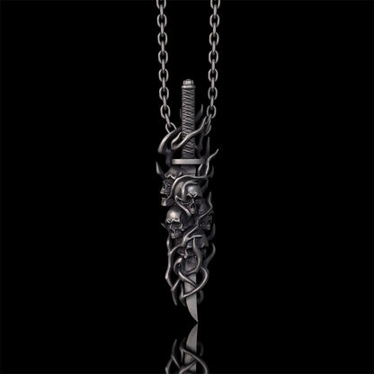 Gothic Skull Thorn Sword Sterling Silver Pendant