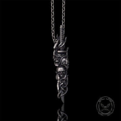 Gothic Skull Thorn Sword Sterling Silver Pendant