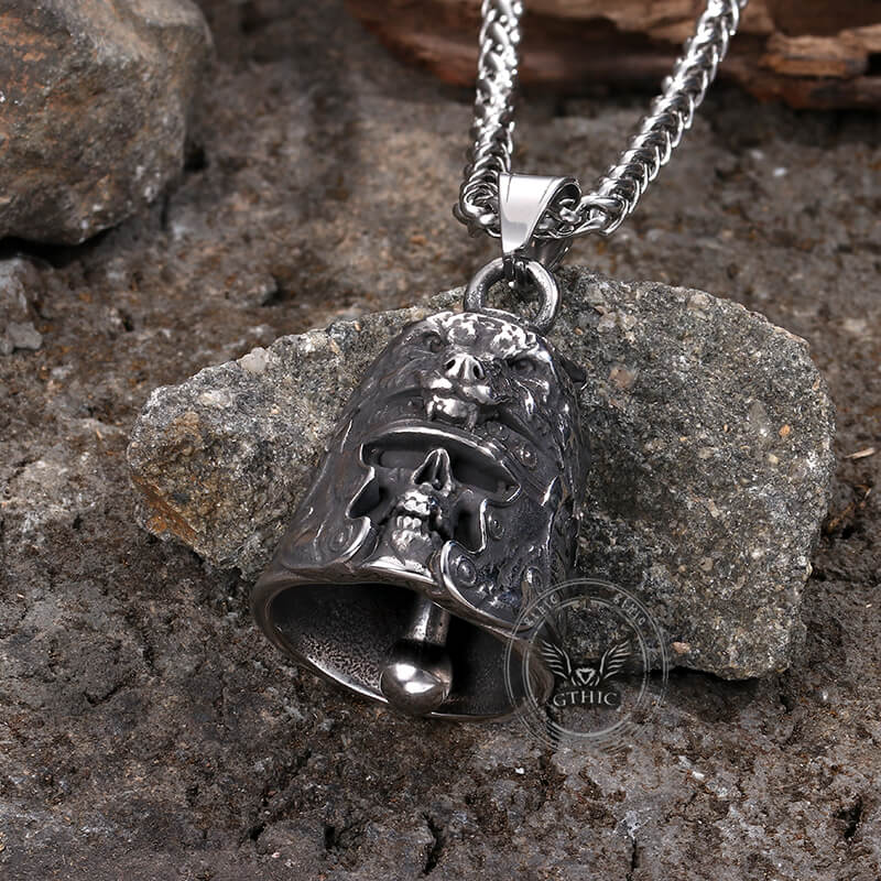 Gothic Skull Wolf Helmet Stainless Steel Bell Pendant