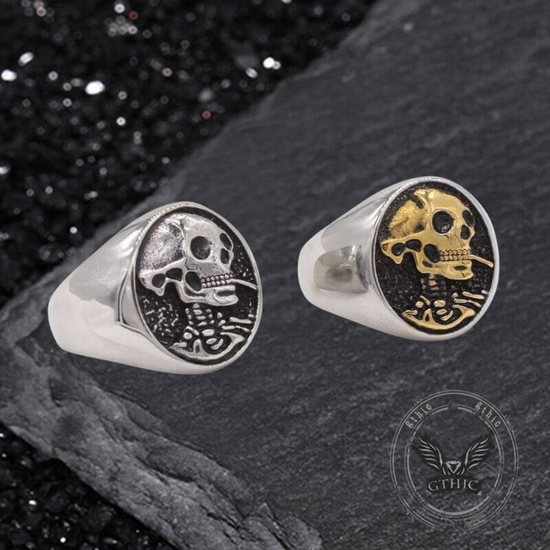 Gothic Smoking Skull Stainless Steel Ring
