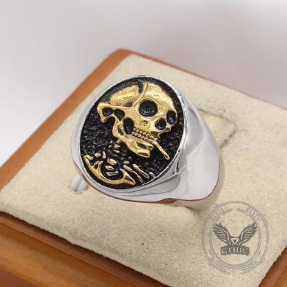 Gothic Smoking Skull Stainless Steel Ring