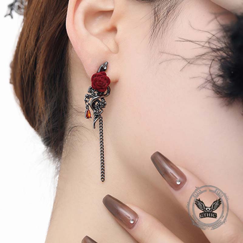 Gothic Snake Wrapped Rose Alloy Jewelry Set