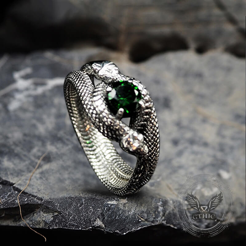 Gothic Stone Set Sterling Silver Snake Ring