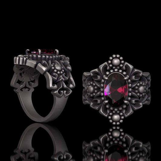 Gothic Sunflower Pattern Gemstone Sterling Silver Ring
